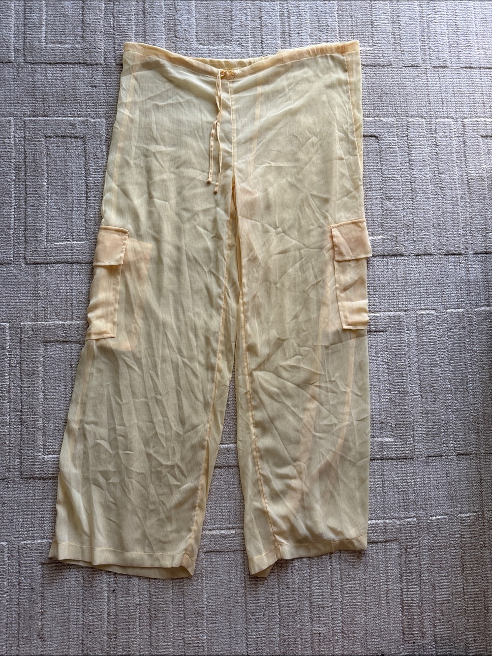 Light Yellow Wide-Leg Cargo Swim Pants